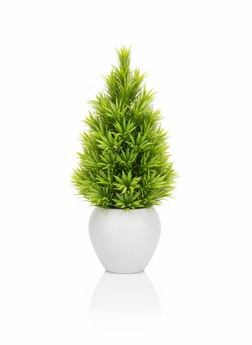 LUSH GREEN FAUX PINE TOPIARY IN PLASTIC POT
